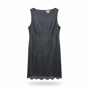 Liz Claiborne Black Lace Eyelit Hem Sheath Dress Size 14 Sleeveless